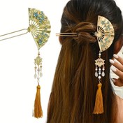 Resim Yeni Stil Çin Fan-Şekilli Saç Aksesuarı, Basit Taklit İnci Antik Stil Saç İğnesi Hanfu ve Qipao için, Düğün Başlıkları için Ejderha ve Anka Tasarımları ile. 