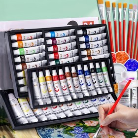 Resim 24 renk 6 fırça ve 1 palet Akrilik Boya Seti, Toksik Olmayan, 12/18/24 renk, 5ml/0.18oz, Renkli Çok Amaçlı, Sanat Profesyonel Boya Seti - Sanatçılar, Öğrenciler, El Sanatları, Diy Duvar ve Giysiler için Mükemmel! Noel ve Yeni Yıl Hediyeleri 