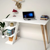 Resim Emkawood Cross Masif Ayaklı Raflı Beyaz Çalışma Masası 