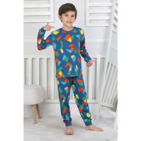 Resim Renkli Geometrik Şekilli Erkek Çocuk Pijama Takımı 