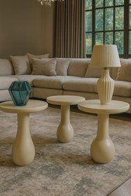 Resim Simillo Home&Living Krem Renk Ahşap Mantar Sehpa Seti – 3’lü Modern Fiskos Takımı - Coffee Table 