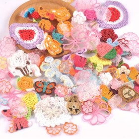 Resim 20 adet 1.5-5cm Çok Renkli Dantel Çiçek ve Kalp Kelebek Yama, DIY El Sanatları, Giyim, Saç Tokaları ve Aksesuarlar için Çeşitli Stiller - Yapıştırıcı Tabanlı Olmayan, Canlı Renkler (Pembe, Mor, Turuncu, Sarı, Mavi), Saç Tokası Süslemeleri | Çeşitli Tasarımlar | El Sanatları Malzemeleri, Çiçek Süslemeleri 