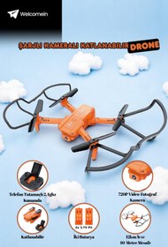 Resim welcomein Uzaktan Kumandalı Ful Fonksiyon 2.4G Şarjlı Kameralı Katlanabilir Takla Atabilen Çift Batarya Drone 