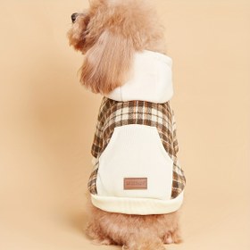 Resim Rahat Ekose Evcil Hayvan Kapüşonlu Sweatshirt - Makinede Yıkanabilir, Polyester Karışımı, Küçükten Büyük Köpeklere Uygun Çıtçıt Kapatma 