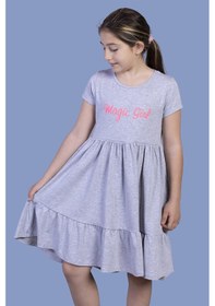 Resim Toontoy Kız Çocuk Büzgü Detaylı Baskılı Elbise Gri Melanj 