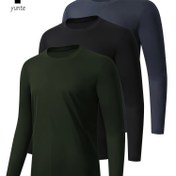 Resim Erkekler için 3'lü Paket Atletik Uzun Kollu Crew Neck T-Shirt'ler, Hızlı Kuruyan Polyester Örgü Kumaş, Koşu, Spor Salonu, Rahat Açık Hava Aktiviteleri İçin Düz Renk Spor Üstleri - Bahar/İlkbahar/Sonbahar Koleksiyonu 