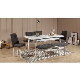 Resim Paris Banklı Yemek Masası Takımı Beyaz Antrasit 