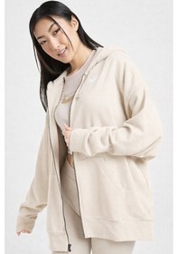 Resim Nike Sportswear Essentials Oversize Fleece Full Zip Hoodie Kadın Oversize Kapüşonlu Sweatshirt Krem Krem 