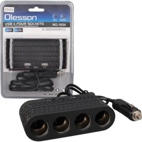 Resim Olesson 1654 12-24V Çift USB - Type-C 120W 80CM Kablolu 4'lü Araç Çakmak Çoklayıcı 