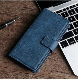 Resim Xiaomi Redmi 8a Cilt Hissediyorum Timsah Doku Manyetik Deri Telefon Kılıfı Mavi 