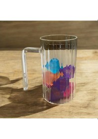 Resim Kulplu Çizgli Desenli Cam Bardak - Kahve Meşrubat Bardağı 350 Ml Şeffaf 