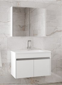 Resim Alfa Banyo Visente-ea Beyaz 80 Cm Ayna Dolaplı Seramik Lavabolu Mdf Banyo Dolabı Seti**hazır Kurulu** 