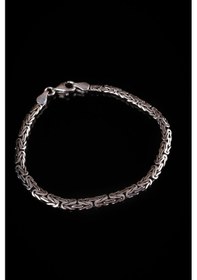 Resim Encili Silver 925 Ayar Gümüş 4,5 Mm Ezme Kral Zincir Model Erkek Bileklik Gümüş 