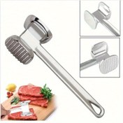 Resim 1 Adet Çift Taraflı Manuel Et Yumuşatıcı - Dayanıklı Metal Çekiç, biftek, tavuk ve domuz eti için uygun. Rahat tutuşlu, barbekü, kamp ve seyahat için ideal. Sığır ve tavuk etsini yumuşatmak için et yumuşatma aracı 