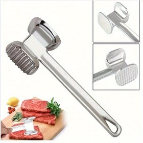 Resim 1 Adet Çift Taraflı Manuel Et Yumuşatıcı - Dayanıklı Metal Çekiç, biftek, tavuk ve domuz eti için uygun. Rahat tutuşlu, barbekü, kamp ve seyahat için ideal. Sığır ve tavuk etsini yumuşatmak için et yumuşatma aracı 