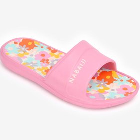 Resim Çocuk Havuz Terliği - Pembe/Kırmızı - Çiçek Desenli - Slap 500 