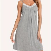 Resim Kadınlar İçin Seksi Dantel Detaylı V Yaka Spagetti Askılı Gecelik - Yumuşak Bol Kesim Yarı Şeffaf Pijama Elbise, Makinede Yıkanabilir Her Mevsim Rahat Giyim, Model Silüetli Konforlu Gece Kıyafeti 