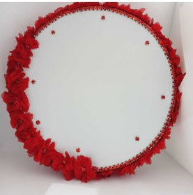 Resim Gülce Kırmızı Lazer Çiçekli Taş Detaylı Gelin Tefi 