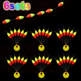 Resim 6'lı Set Yedi Yıldız Şamandıra Balık Şamandırası Kırmızı Sarı Çift Renkli Floresan Zeytin Şekilli Geleneksel Olta Şamandırası 