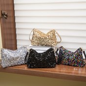 Resim Kadınlar için Sequin Omuz Çantası - Şık Naylon Fermuarlı Kapaklı El Çantası, Polyester Astarlı, Çeşitli Renk Seçenekleri, Günlük veya Parti Giyim için Mükemmel, Yenilikçi Çanta 