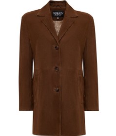 Resim Emma Women's Brown Suede Leather Coat 