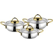 Resim Amboss Stone Gold Saplı Paslanmaz Çelik İndüksiyon Tabanlı 6 Parça Sahan Tencere Seti 