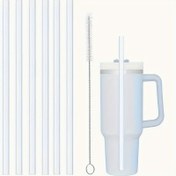 Resim Tekrar kullanılabilir pipetler, 1 temizleme fırçası ile 6 tekrar kullanılabilir pipet ve 1 temizleme fırçası ile 2 tekrar kullanılabilir pipet, seyahat ruloları için uygun 40oz 30oz 20oz yedek pipetler, [pipet uzunluğu 30cm, uzunluk serbestçe kesilebilir] 