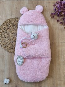 Resim Peluş Bebek Dış Kundağı Oyuncaklı Uyku Tulumu Hastane Çıkışı Hediyelik Sarma Battaniye Pembe 