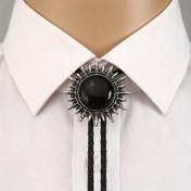 Resim El yapımı Siyah Taşlı Western Kovboy Bolo Kravatı, Örgülü Kordon, Erkekler için Benzersiz Moda Boyun Bağı Aksesuarı 
