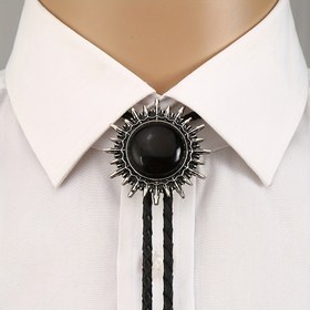 Resim El yapımı Siyah Taşlı Western Kovboy Bolo Kravatı, Örgülü Kordon, Erkekler için Benzersiz Moda Boyun Bağı Aksesuarı 
