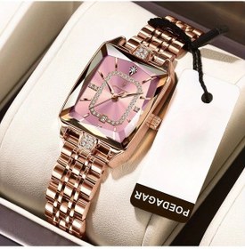 Resim Fochsia Poedagar Kare Gül Altın Pembe Kadın Kol Saati 3atm Suya Dayanıklı Diğer 