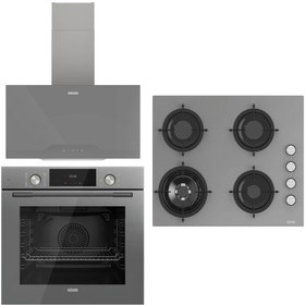 Resim Uğur Yeni Fry Art Cam Ankastre Set Gri ( UAF 6011D GCPET & UAO 6041W3 GCY RSR1 & UAD 6012G GA3D ) 