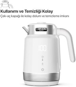 Resim Xenon Smart Akıllı Kettle Paslanmaz Çelik Çift Katmanlı Mobil Uygulama Kontrollü Dijital Dokunmatik Otomatik Kapanma Hızlı Kaynatma Kolay Temizlik Kaçak Akım Korumalı Su Isıtıcı 1.7 Lt (Beyaz) X7102 