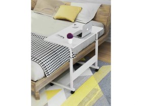 Resim servetavcı Esil Yükseklik Ayarlı Laptop Sehpası ve Çalışma Masası - Beyaz (Tekerli) Oval Kenar - 70X40 