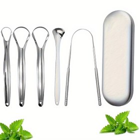 Resim Paslanmaz Çelik Dil Kazıyıcı Seti - Kokuşuz, Taşınabilir & Yeniden Kullanılabilir Ağız Bakım Kiti Erkekler & Kadınlar İçin - Seyahat İçin İdeal 