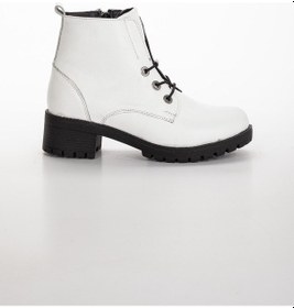 Resim Dilimler Ayakkabı Hakiki Deri Lastik Bağcıklı Beyaz Kadın Bot-2154-BEYAZ 