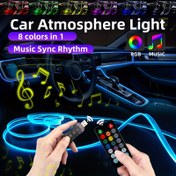 Resim 8 Renk Araba İç Led Şerit Işıklar Müzik / Düğme / Uzaktan Kumanda EL Fiber Optik Teller Esnek Ortam Aydınlatma USB RGB Neon Işık Pano Merkezi 