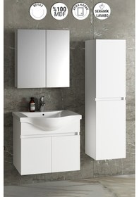 Resim Yıldız 65+35 Cm Beyaz Mdf Sepetli Asma Banyo Dolabı Takımı Beyaz 