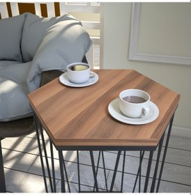 Resim Cetrus Yan Sehpa Metal & Servis Sehpası Ceviz / Metal Ayaklı 