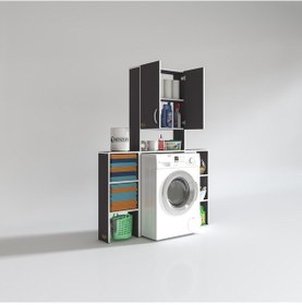 Resim Kenzlife Çamaşır Makinesi Dolabı Veronikamaks Gri 180 096 20 Banyo Kapaklı Arkalıksız Raflı Çok Renkli 