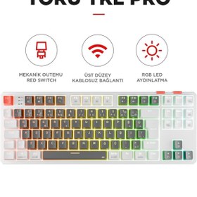 Resim Rampage Yoru Tkl Pro Gri/beyaz Wifi Bluetooth Klavye Red Swich Q Mekanik Klavye Gaming Oyuncu Klavyesi 