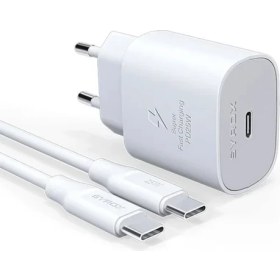 Resim Syrox S 25 Uyumlu Qc3.0 Pd 25W Hızlı Şarj Aleti Type-C To Type-C Kablo Set Beyaz Yerli Üretim 