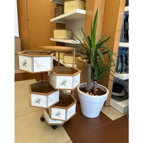 Resim Ahşap Altıgen Sebzelik 5 Katlı Yana Açılır Patates Soğan Tekerlekli Sebzelik Zeytin 