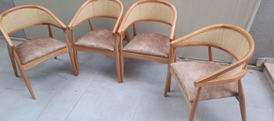 Resim Sandalye İnci Hasır Model Tam Kolçak Meşe renk Geniş Oturum El Yapım 