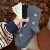 Resim 4 Çift Kadın Yıldız Şekilli Orta Baldır Çorapları - Şık Gri Ayak Bileği Çorapları, Parıldayan Yıldızlarla, Rahat veya Trendy Kıyafetler İçin Mükemmel, Sevimli Çoraplar 