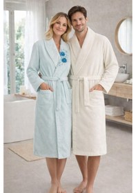 Resim Özdilek Aster Papatya Aile Bornoz Seti Mint-krem Renkli 