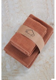 Resim Zeynep Tekstil Royality 50x90 70x140 Cm 4'lü Banyo Havlu Seti, %100 Pamuklu Havlu Takımı Kiremit 