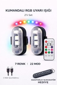 Resim babikamium Kumandalı Şarjlı Çift RGB Led Flaşör 2’li Set Araç İçi Ambiyans Pedal Altı Uyarı Lambası 