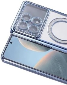 Resim Zipax Xiaomi Poco X6 Pro ile Uyumlu Kılıf, Şarj Özellikli, Simli Taşlı, Mavi 