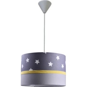 Resim Onay Avize Gri Yıldızlı Gri Sarı 2.li Set M-615 Kumaş Kaplama Genç ve Çocuk Odası Avize ve Abajur Takımı 